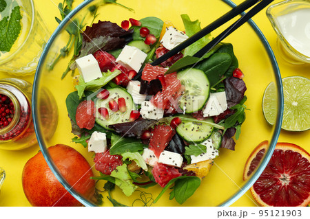 Concept of tasty food, salad with red orange, close up 95121903