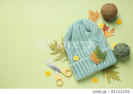 Concept of hobby, knitting, space for text Concept of hobby, knitting, space for text 95122292
