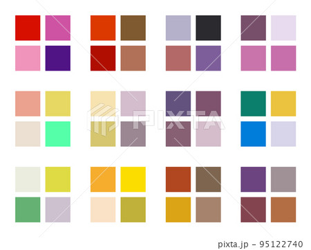 4色の色を組み合わせた色味のカラーサンプルのイラスト素材 [95122740