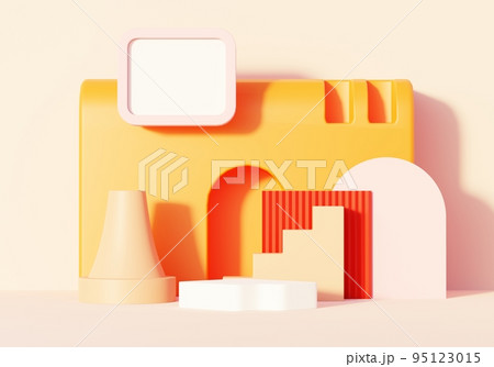 3d render abstract display podium platform for  product presentation and advertising. Minimal scene backdrop with clean design. Vacant pedestal for mock up. Empty stage with pastel color for cosmetic. 95123015