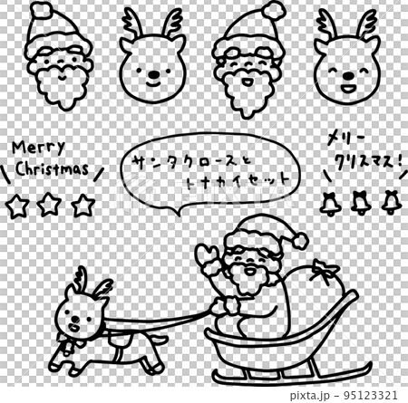 鬆散的聖誕老人和馴鹿插圖集手繪線描 95123321
