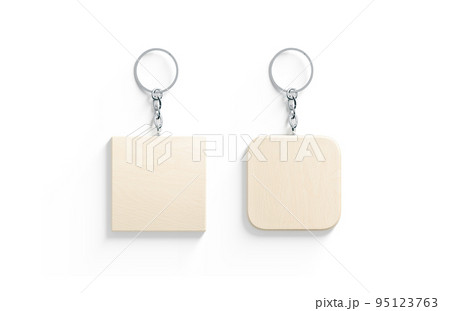 Blank wooden square tag on chain mockup, top view 95123763