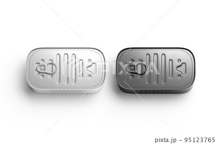 Blank white and black aluminum sardine conserve can mockup, isolated 95123765