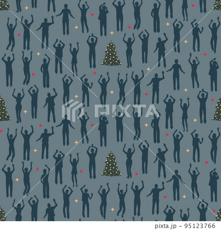 Silhouettes happy dancing people Christmas seamless pattern Silhouettes happy dancing people Christmas seamless pattern 95123766