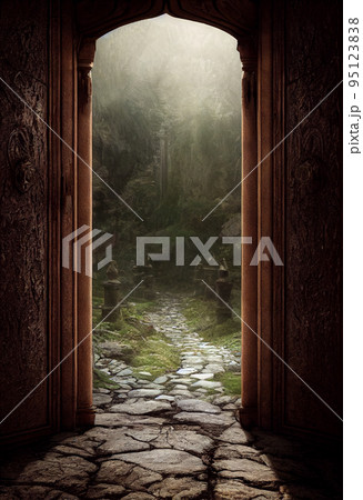 Concept art illustration of secret gate passage Concept art illustration of secret gate passage 95123838