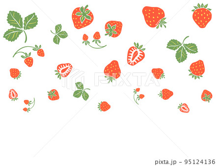 Background with red strawberries. Decorative berries and leaves. 95124136