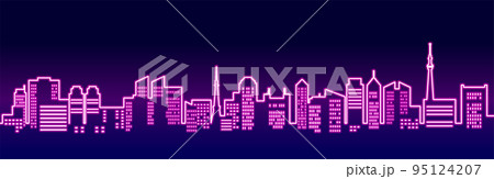 ネオンカラーに輝く都市風景のイラスト ネオンカラーに輝く都市風景のイラスト 95124207