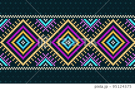 Pixel geometric ethnic pattern, Vector embroidery knitting background, Pixel illustration ethnic style 95124375