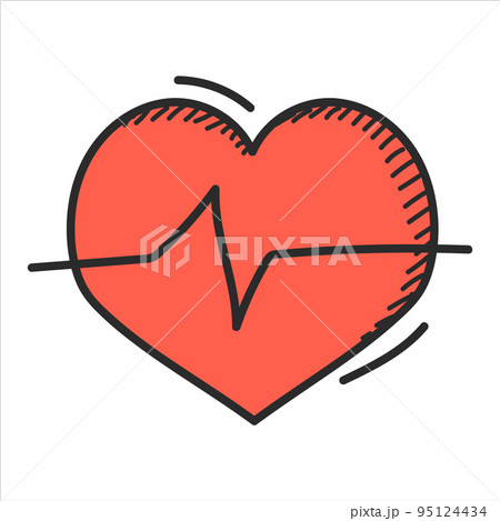 Heart with a pulse line doodle icon vector isolated. 95124434