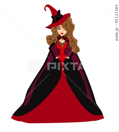 Beautiful sexy witch in a red dress and an elegant hat - illustration isolated from background Beautiful sexy witch in a red dress and an elegant hat - illustration isolated from background 95125364