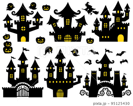 ハロウィンのおばけ屋敷のシルエットイラストセット ハロウィンのおばけ屋敷のシルエットイラストセット 95125430