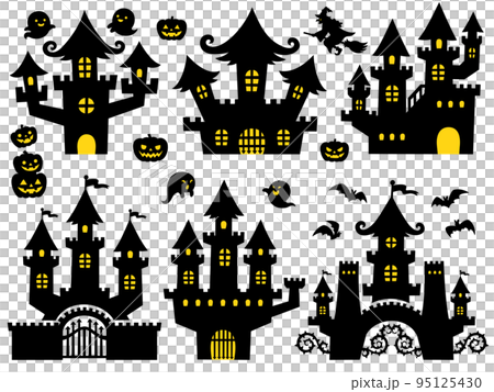 ハロウィンのおばけ屋敷のシルエットイラストセット ハロウィンのおばけ屋敷のシルエットイラストセット 95125430