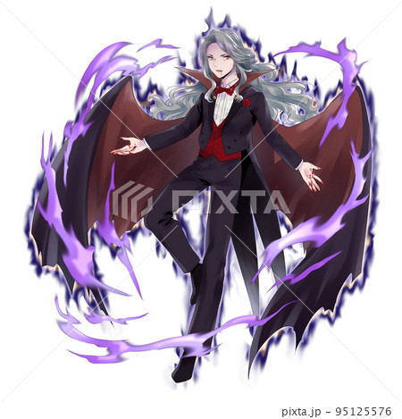 吸血鬼風な長髪男性のイラスト　エフェクト・血のり有 95125576