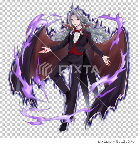 吸血鬼風な長髪男性のイラスト　エフェクト・血のり有 95125576