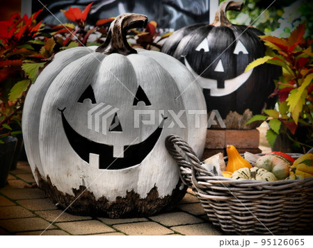 ハロウィンの白と黒のかぼちゃ 95126065