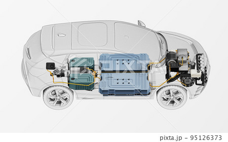 Electric car technical cutaway 3d rendering. 95126373