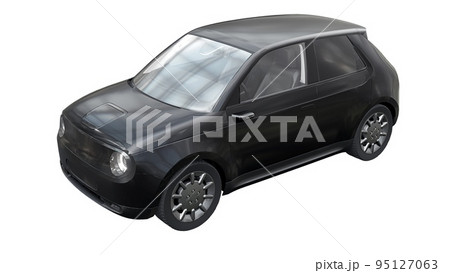 Compact urban electric car with a cute design and advanced technologies of the future on a white background. 3d illustration. Compact urban electric car with a cute design and advanced technologies of the future on a white background. 3d illustration. 95127063