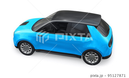 Compact urban electric car with a cute design and advanced technologies of the future on a white background. 3d illustration. Compact urban electric car with a cute design and advanced technologies of the future on a white background. 3d illustration. 95127871