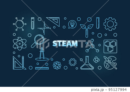 STEAM vector concept linear blue horizontal...のイラスト素材 [95127994] - PIXTA