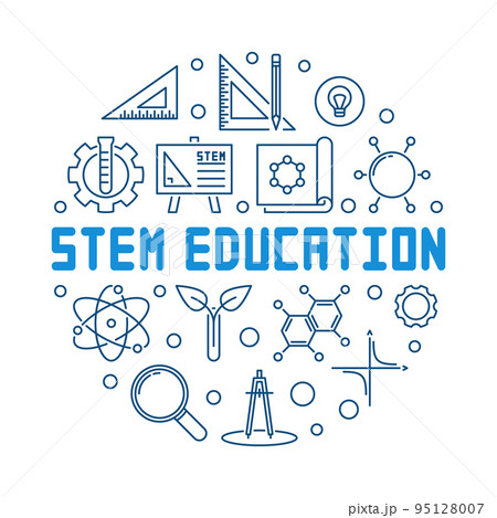 STEM Education vector blue outline round illustration 95128007