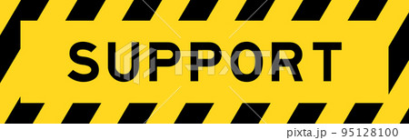 Yellow and black color with line striped label banner with word support 95128100