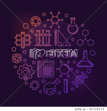 I Love STEM vector colored circular outline illustration I Love STEM vector colored circular outline illustration 95128114