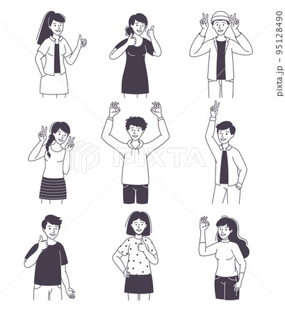People Character Showing Positive Hand Gesture Demonstrating Emotion Outline Vector Set People Character Showing Positive Hand Gesture Demonstrating Emotion Outline Vector Set 95128490