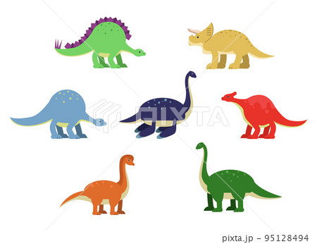 Plant Eating and Herbivorous Dinosaurs as Wild Jurassic Period Animal Vector Set Plant Eating and Herbivorous Dinosaurs as Wild Jurassic Period Animal Vector Set 95128494