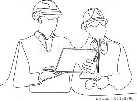 construction manager and engineer working on building site. Vector illustration construction manager and engineer working on building site. Vector illustration 95128796