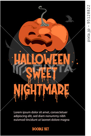 Happy Halloween banner or party invitation background with night clouds and pumpkins. Vector illustration. Full moon in the sky, spiders web and flying bats. Place for text Happy Halloween banner or party invitation background with night clouds and pumpkins. Vector illustration. Full moon in the sky, spiders web and flying bats. Place for text 95128822