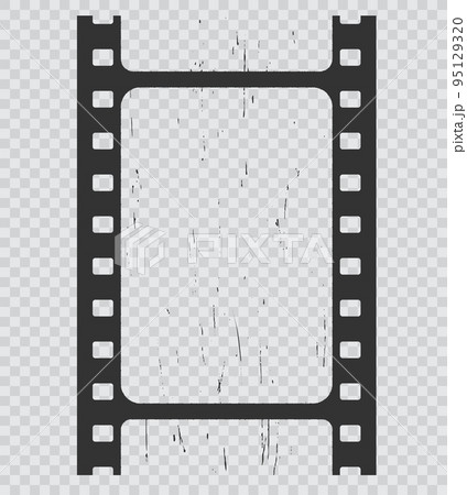 Grunge movie film strip, isolated filmstrip. Vintage vector reel frame with grainy texture on transparent background. Photo negative picture or cinema slide with scratched borders, retro photography 95129320