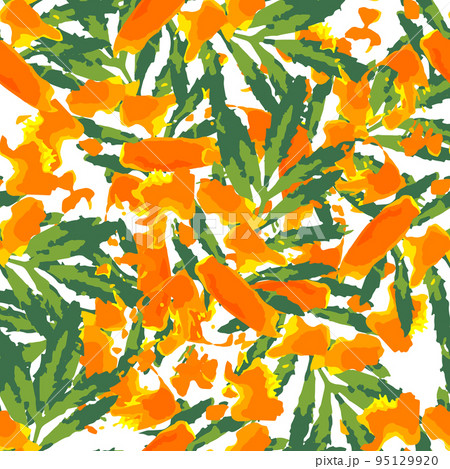 Marigold Leaves and Flowers Seamless Pattern Background 95129920