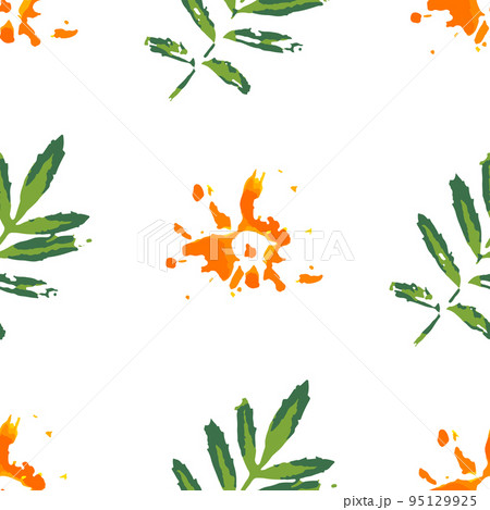 Marigold Leaves and Flowers Seamless Pattern Background 95129925