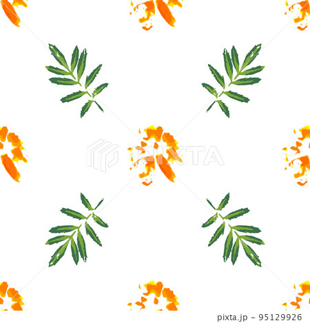 Marigold Leaves and Flowers Seamless Pattern Background 95129926