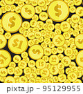 Golden Dollar Coins Top View Seamless Pattern 95129955