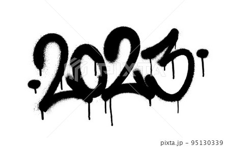 Sprayed 2023 tag gfont graffiti with overspray in black over white. Vector illustration. Sprayed 2023 tag gfont graffiti with overspray in black over white. Vector illustration. 95130339