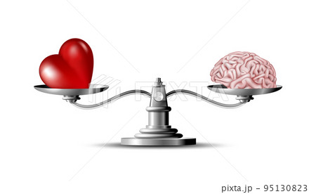 Heart and brain on scales conceptual balance Heart and brain on scales conceptual balance 95130823