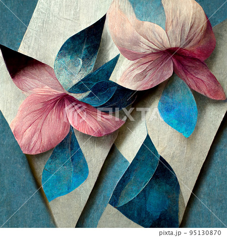 Watercolor art background. Digital generated wallpaper design with flower paint brush line art. 95130870