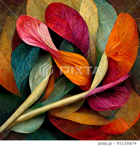 Watercolor art background. Digital generated wallpaper design with flower paint brush line art. 95130874