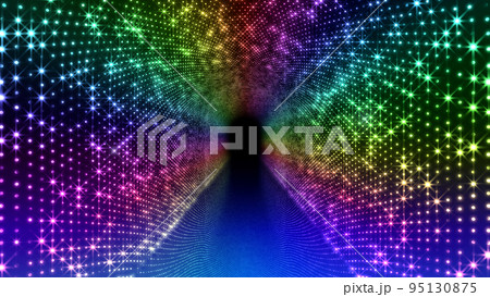 ネオン LED ライト SF 未来的 ドット ダーク スペース 背景 3D イラスト 95130875