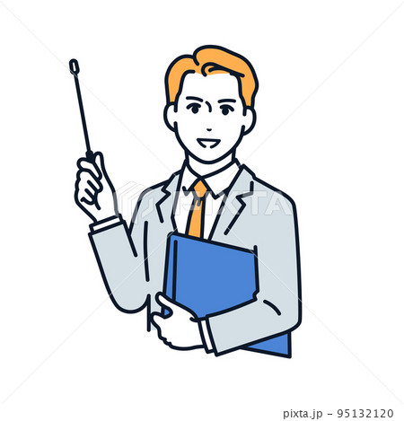 指示棒で説明するスーツの男性のベクターイラスト素材 95132120