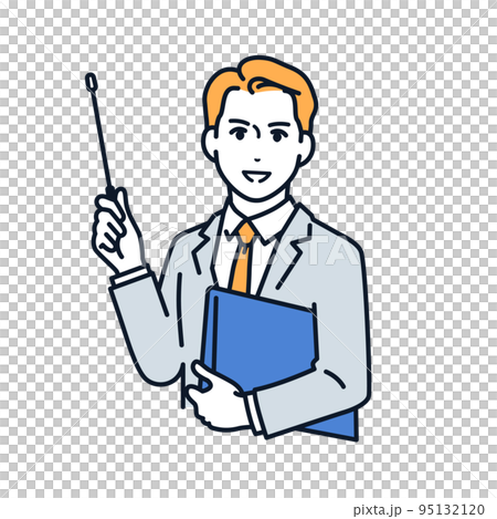 指示棒で説明するスーツの男性のベクターイラスト素材 95132120