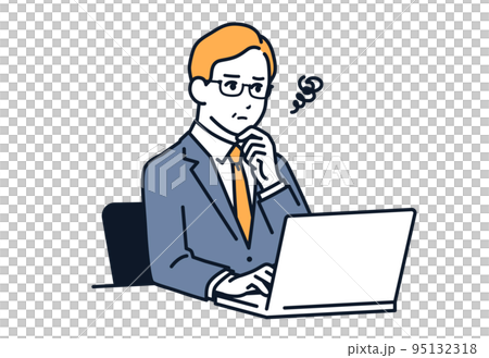 Vector illustration material of a manager who is worried in front of a PC Vector illustration material of a manager who is worried in front of a PC 95132318