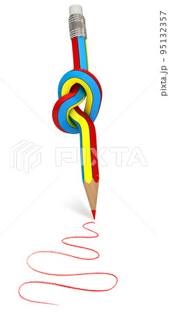 Pencil tied in a knot, 3d render 95132357