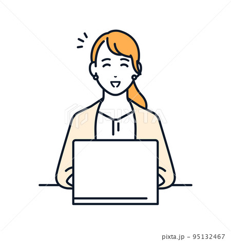 問題が解決して喜ぶビジネスウーマンのベクターイラスト素材 95132467