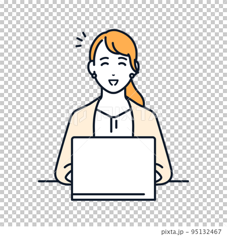 問題が解決して喜ぶビジネスウーマンのベクターイラスト素材 95132467