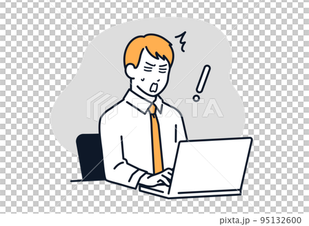 PCの前でショックを受けるビジネスマンのベクターイラスト素材 95132600