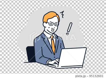 Vector illustration material of a manager shocked in front of a PC 95132601
