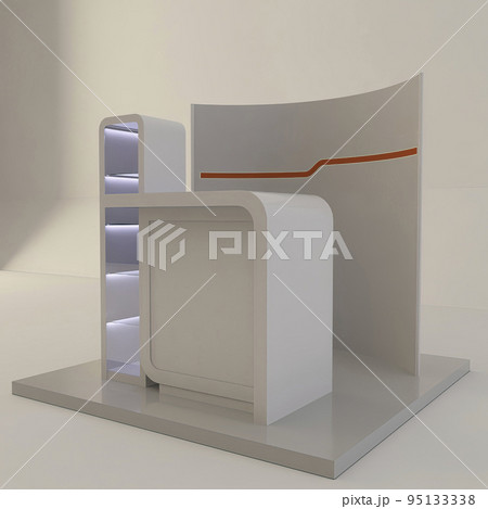 3D illustration of a shopping island in a shopping center. Display of Kiosk shopping center design ideas. Trade island 3D illustration of a shopping island in a shopping center. Display of Kiosk shopping center design ideas. Trade island 95133338