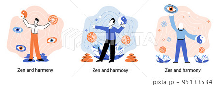 Zen and harmony metaphor, meditation practice. Balance, harmony and mindfulness concept. Calm person relaxing 95133534